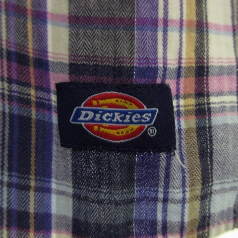 ディッキーズ Dickies シャツ 七分袖 チェック ラメ入り パープル 紫系 L レディース_画像6