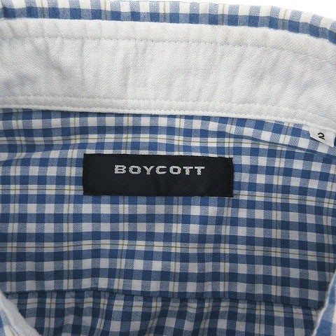  Boycott BOYCOT T-shirt short sleeves cotton silver chewing gum check blue blue white green 2 men's 