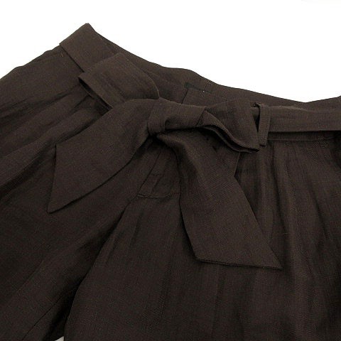  Ined INED pants short pants ribbon linen. Brown tea 7 lady's 