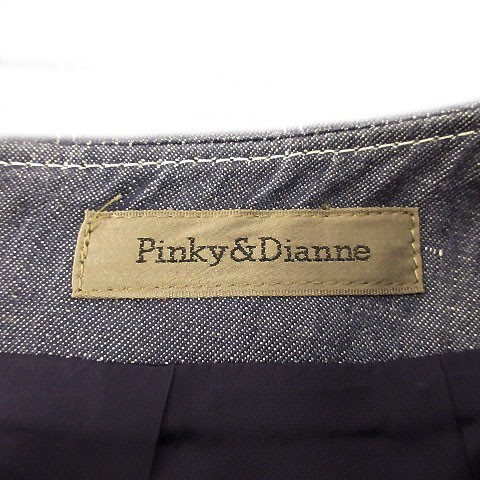  Pinky & Diane pin large PINKY&DIANNE skirt knee height linen100% navy navy blue M lady's 