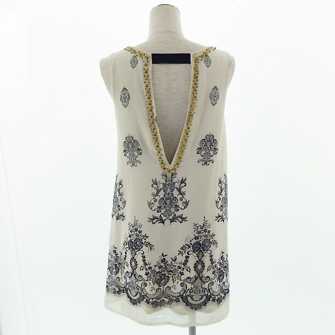  Royal party ROYAL PARTY tunic no sleeve beads embroidery floral print beige black 38 lady's 