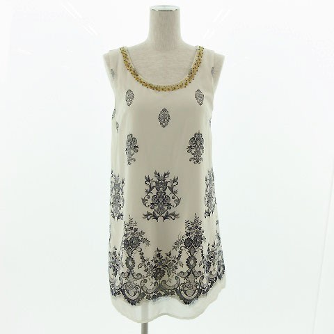  Royal party ROYAL PARTY tunic no sleeve beads embroidery floral print beige black 38 lady's 