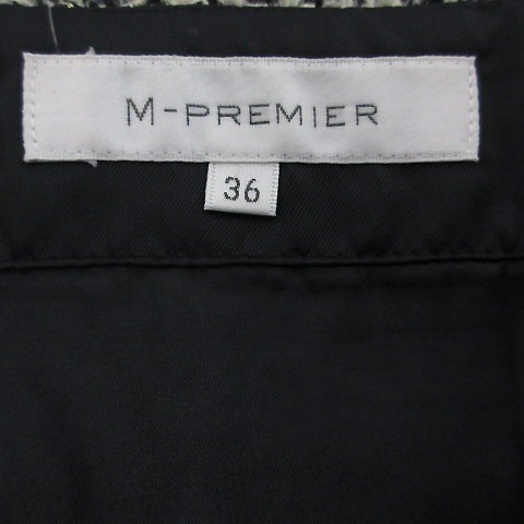 エムプルミエ M-Premier スカート ひざ丈 ツイード オフ白 ブラック 黒 36 レディース_画像6