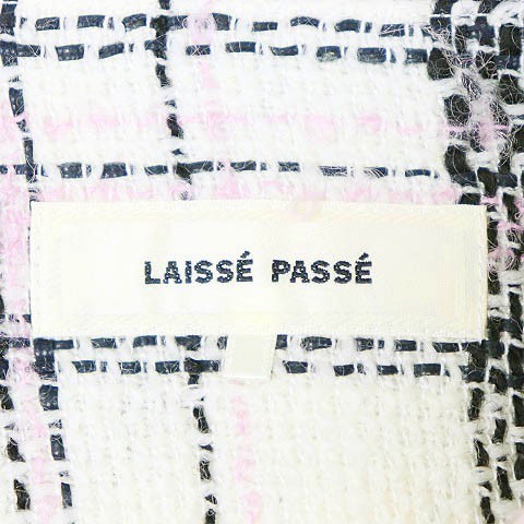 レッセパッセ LAISSE PASSE スカート ミニ 台形 チェック ウール 38 アイボリー /AY レディース_画像3