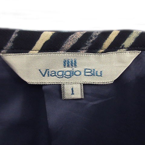 ビアッジョブルー Viaggio Blu スカート ひざ丈 ティアード 総柄 ネイビー 紺 マルチカラー 1 レディース_画像6