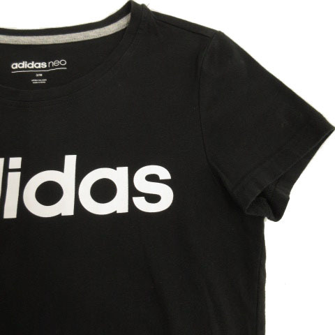 アディダス adidas Ｔシャツ 半袖 丸首 ロゴ ブラック 黒 ホワイト 白 M レディース_画像4