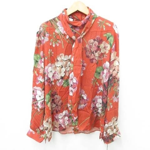 未使用品 グッチ GUCCI シャツ 長袖 花柄 プリント リボン 大きいサイズ 国内正規品 シルク オレンジ 赤 パープル グリーン ベージュ 白 58_画像8