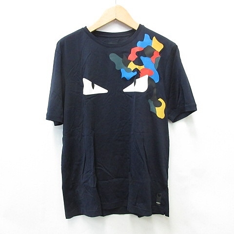 未使用品 フェンディ FENDI Tシャツ カットソー 半袖 丸首 モンスター 綿 ネイビー 紺 58 メンズ_画像1