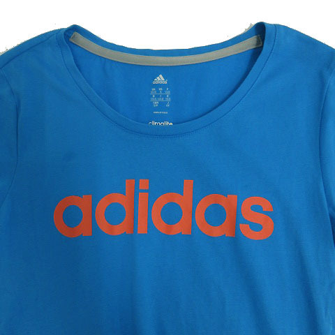 アディダス adidas Tシャツ 半袖 ロゴプリント ブルー 青 OT レディース_画像4