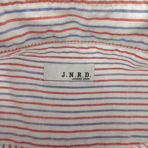 ジュンレッド JUNRED シャツ 半袖 ホリゾンタルワイドカラー リネン ストライプ ホワイト 白 レッド 赤 ブルー 青 2 メンズ_画像5