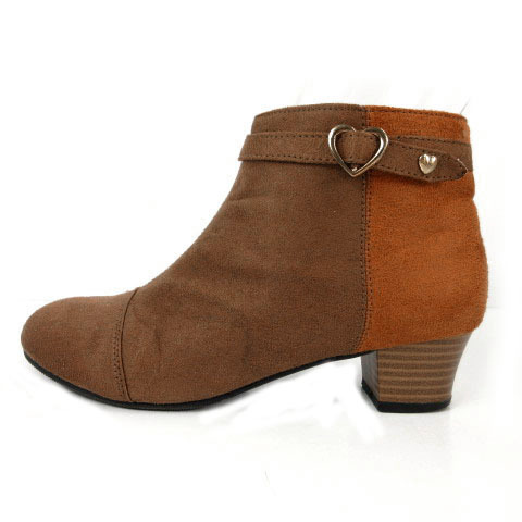  moon Star MoonStar boots bootie belt Heart suede style side fastener color scheme Brown tea 22 lady's 