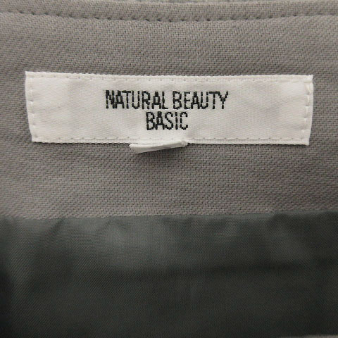 ナチュラルビューティーベーシック NATURAL BEAUTY BASIC スカート ひざ丈 フレアー 格子柄 ウール混 グレー オフ白 M レディース_画像8