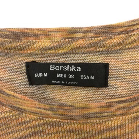ベルシュカ Bershka セーター ニット カットソー プルオーバー クルーネック 総柄 半袖 USA M オレンジ 紫 パープル メンズ_画像5