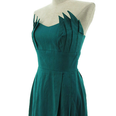 CYBELE ドレス ワンピース ひざ丈 ベアトップ シルク100% エメラルドグリーン 青緑系 8 レディース_画像6