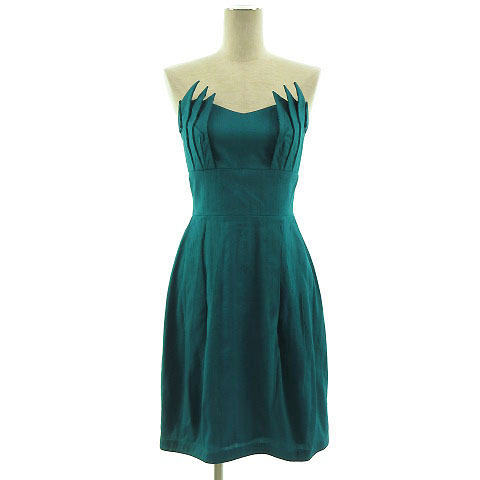 CYBELE ドレス ワンピース ひざ丈 ベアトップ シルク100% エメラルドグリーン 青緑系 8 レディース_画像1