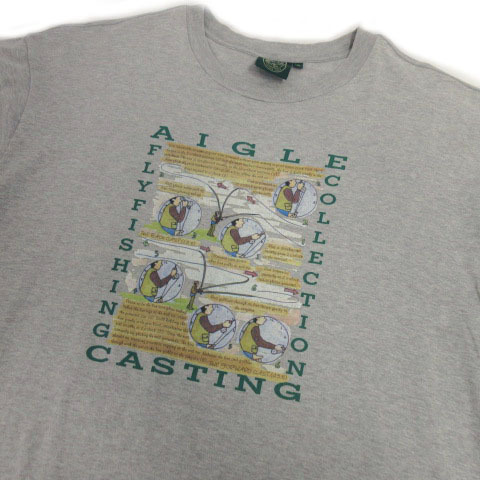エーグル AIGLE Tシャツ 半袖 フライフィッシング プリント グレー XL メンズ_画像2