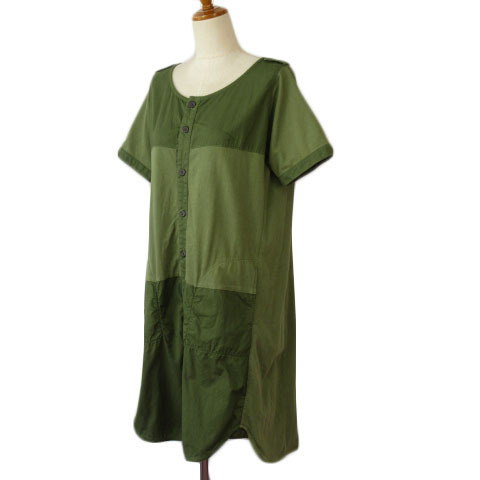  Beams Heart BEAMS HEART One-piece shirt dress no color military short sleeves green green lady's 