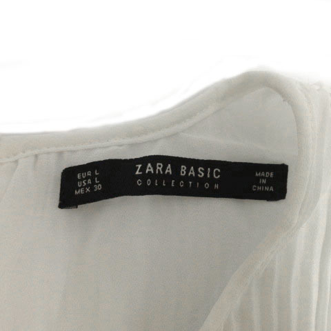 ザラ ベーシック ZARA BASIC カットソー ノースリーブ プリーツ オフ白 L レディース_画像9