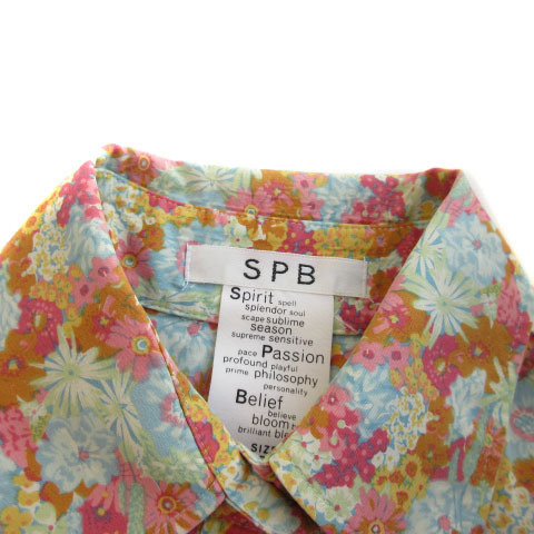 e Spee Be SPB shirt blouse floral print 7 minute sleeve 2 orange blue blue lady's 