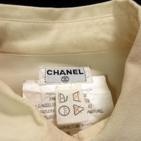 シャネル CHANEL ヴィンテージ ブラウス シャツ ロゴ 長袖 シルク 34 フランス製 ベージュ レディース_画像6