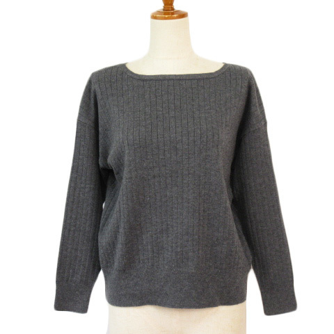  ef-de ef-de sweater knitted wide rib boat neck wool .13 gray lady's 