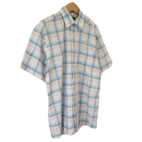  Burberry BURBERRY рубашка проверка короткий рукав хлопок S внутренний стандартный белый белый синий b люмен z