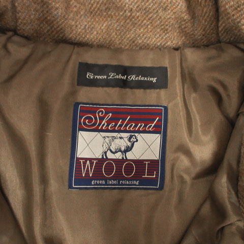 グリーンレーベルリラクシング ユナイテッドアローズ green label relaxing ダウンコート shetland Wool ウール ツイード 茶 38_画像8