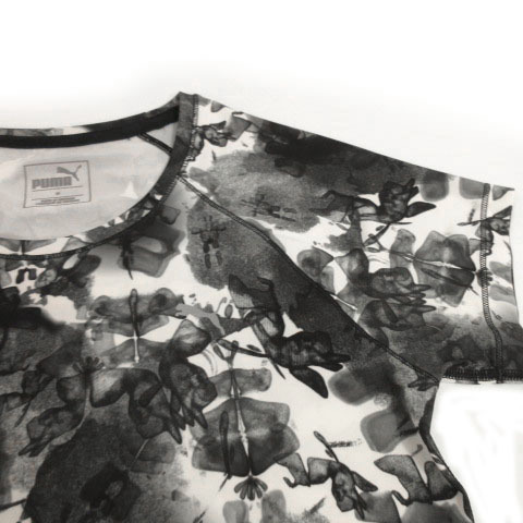 プーマ PUMA Tシャツ 半袖 速乾 総柄 ブラック 黒 グレー ホワイト 白 M レディース_画像3