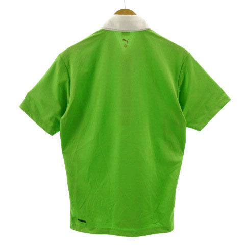 プーマ PUMA ポロシャツ 半袖 ハーフジップ ロゴ刺繍 速乾 総柄 グリーン 緑 ホワイト 白 O メンズ_画像6