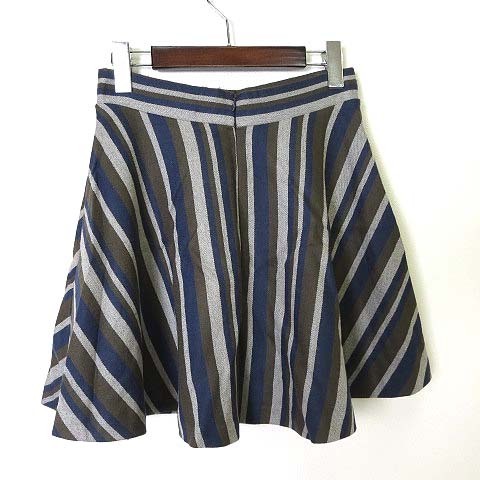  Iena IENA skirt circular skirt stripe wool 100% S navy blue nei beaker ki lady's 