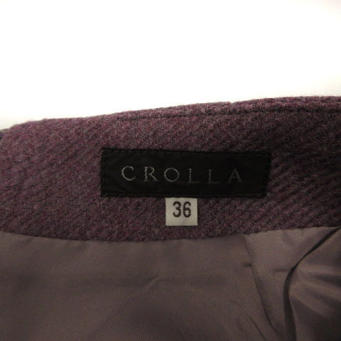 クローラ crolla スカート 台形 ひざ丈 ウール ベルト パープル 紫 36 レディース_画像7