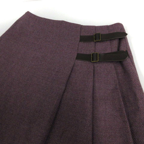 クローラ crolla スカート 台形 ひざ丈 ウール ベルト パープル 紫 36 レディース_画像2