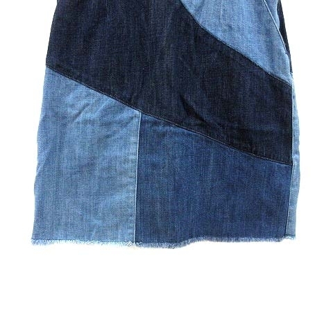 ダブルクローゼット w closet 台形スカート デニム ひざ丈 パッチワーク F 青 ブルー 紺 ネイビー /YK レディースの画像3