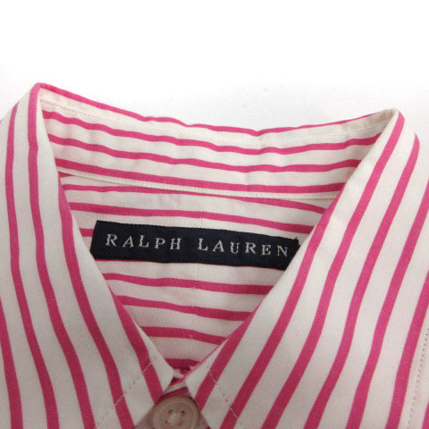 ラルフローレン RALPH LAUREN シャツ ノースリーブ ストライプ ポニー 刺繍 ピンク ホワイト 白 5 レディース_画像7