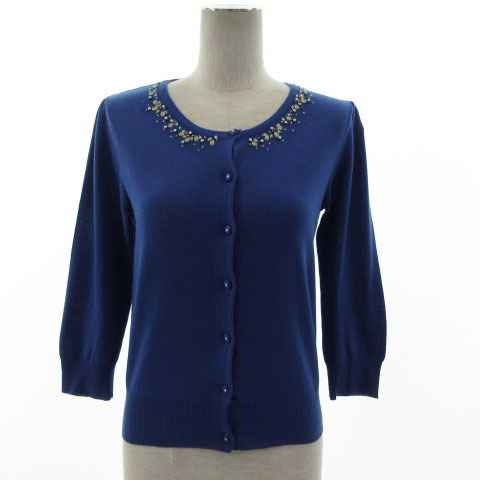  Laisse Passe LAISSE PASSE cardigan knitted long sleeve round neck biju- simple blue blue 38 lady's 