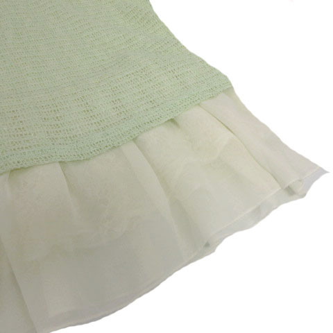  Cecil McBee CECIL McBEE knitted cut and sewn short sleeves race shoulder ribbon Layered manner light green yellow green off white M lady's 