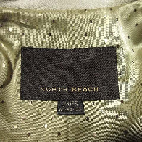 ノースビーチ NORTH BEACH レザー ステンカラーコート ラムスキン リボンベルト M オフホワイト IBS17 R013017 レディース_画像3