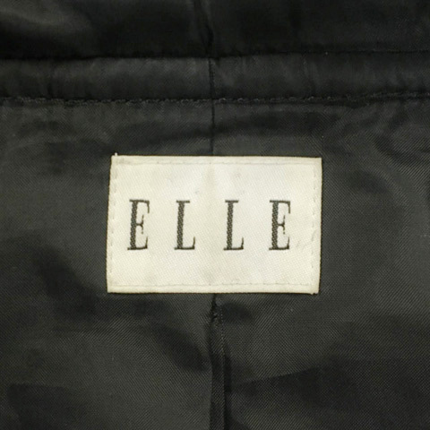エル ELLE コート ダッフル ロング フード付き ウール 無地 長袖 38 黒 ブラック レディース_画像5