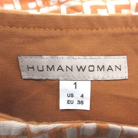 ヒューマンウーマン HUMAN WOMAN タックスカート 台形 ひざ丈 総柄 1 オレンジ /CT レディース_画像5