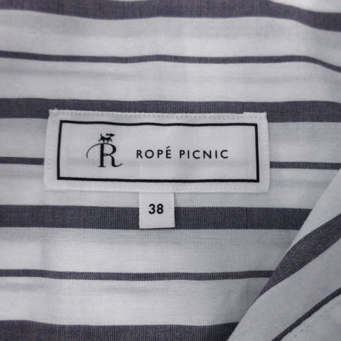 ロペピクニック ROPE Picnic シャツ 長袖 スキッパーカラー ストライプ ホワイト 白 ネイビー系 紺系 38 レディース_画像9