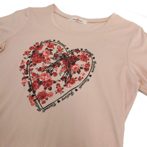 ギャラリービスコンティ GALLERY VISCONTI Tシャツ 半袖 花柄 薔薇 プリント ピンク ブラック 黒 2 レディース_画像2