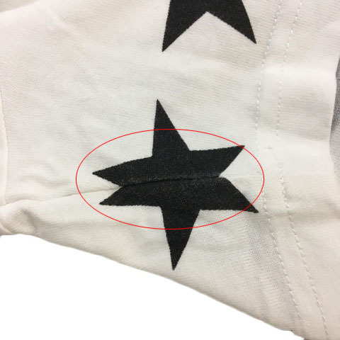 ベースコントロール BASE CONTROL Tシャツ カットソー プルオーバー クルーネック プリント スリット 星柄 半袖 01 白 黒 ホワイト ブラッ_画像7