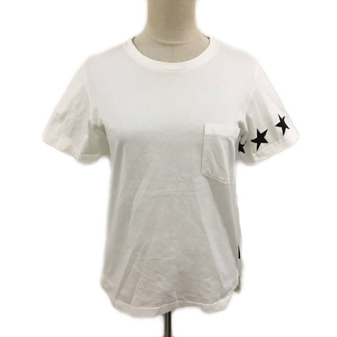 ベースコントロール BASE CONTROL Tシャツ カットソー プルオーバー クルーネック プリント スリット 星柄 半袖 01 白 黒 ホワイト ブラッ_画像1