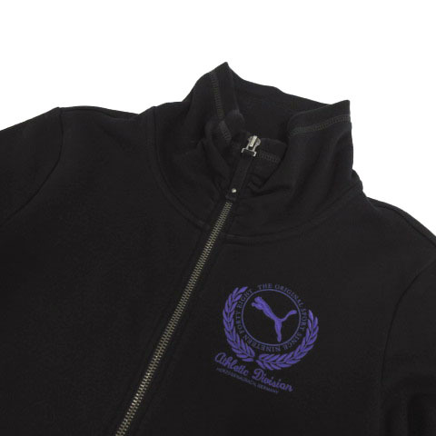 プーマ PUMA ジャケット スウェット スタンドカラー 長袖 ジップアップ ロゴ刺繍 ブラック 黒 パープル 紫 S レディース_画像2