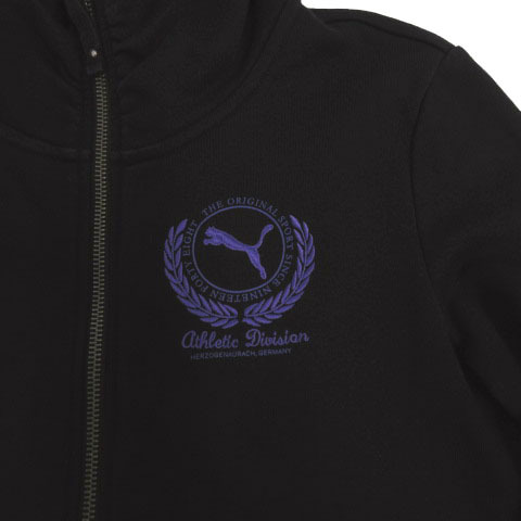プーマ PUMA ジャケット スウェット スタンドカラー 長袖 ジップアップ ロゴ刺繍 ブラック 黒 パープル 紫 S レディース_画像3
