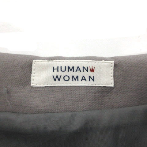 ヒューマンウーマン HUMAN WOMAN スカート フレア タック ひざ丈 ウール シンプル グレー M レディース_画像6