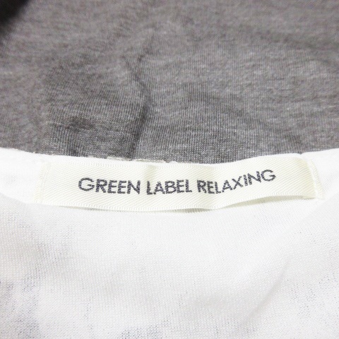 グリーンレーベルリラクシング ユナイテッドアローズ green label relaxing カットソー ラウンドネック 半袖 切替 レース ボーダー グレー_画像6