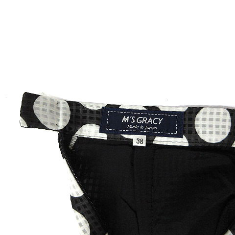 エムズグレイシー M'S GRACY ハチスレイヤー スカート 膝丈 タイト ペプラム ドット 117116 2021年モデル ブラック ホワイト 38 美品_画像6