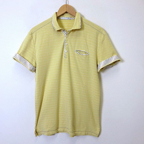 エービーエックス abx ポロシャツ シャドー ボーダー 鹿の子 ストライプ 配色 半袖 XL 4 黄 イエロー 白 ホワイト 大きいサイズ メンズ_画像1