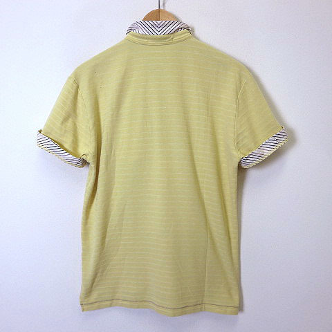 エービーエックス abx ポロシャツ シャドー ボーダー 鹿の子 ストライプ 配色 半袖 XL 4 黄 イエロー 白 ホワイト 大きいサイズ メンズ_画像2